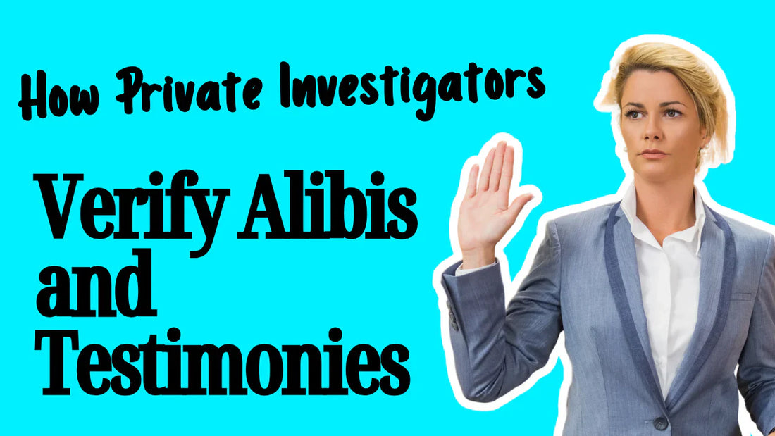 Woman in a suit raising her hand giving testimony with text: 'How Private Investigators Verify Alibis and Testimonies.