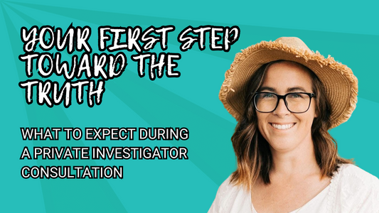 Private investigator in a red blazer with text: 'What to Expect During a Private Investigator Consultation' and 'Your First Step Toward the Truth.'