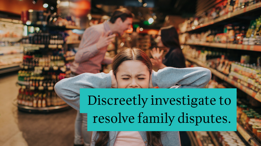 Private investigator for child custody and family law disputes in Port St. Lucie, Florida. Image depicts family conflict with text overlay: Discreetly investigate to resolve family disputes.