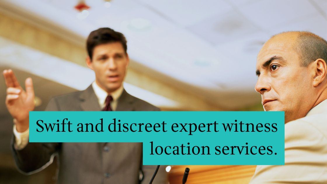 Private investigator locating a witness for a deposition. Text overlay: Witness Location & Background Vetting.